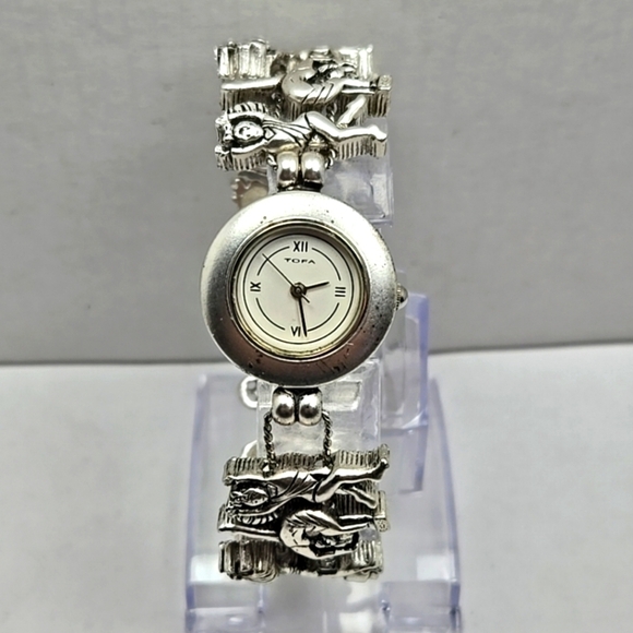 Vintage Rare Tofa Silde Gymnastics Dance Charm Bracelet Watch Silver New Battery